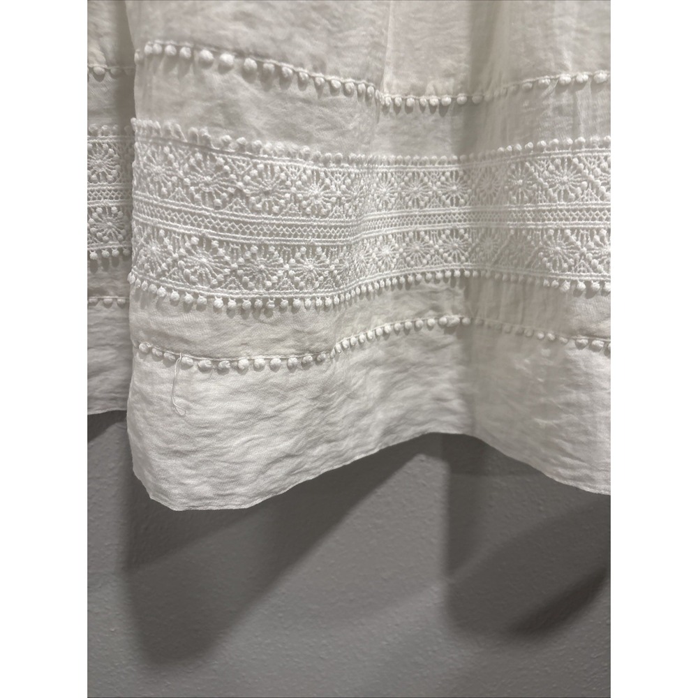 Sabina Musayev White Pom-Pom Crochet Trim Ruffle Tiered Mini Dress V-Neck Size L - Picture 5 of 16